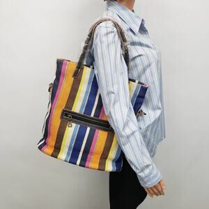 NWT Charmes Canvas Leather Convertible Tote Shoulder bag Handbag Striped